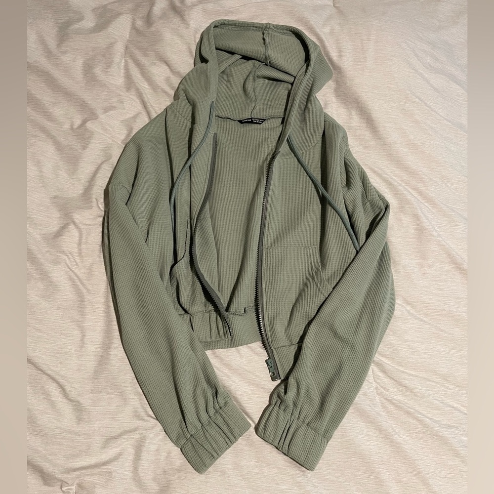 Green Cropped Zip Sweatshirt